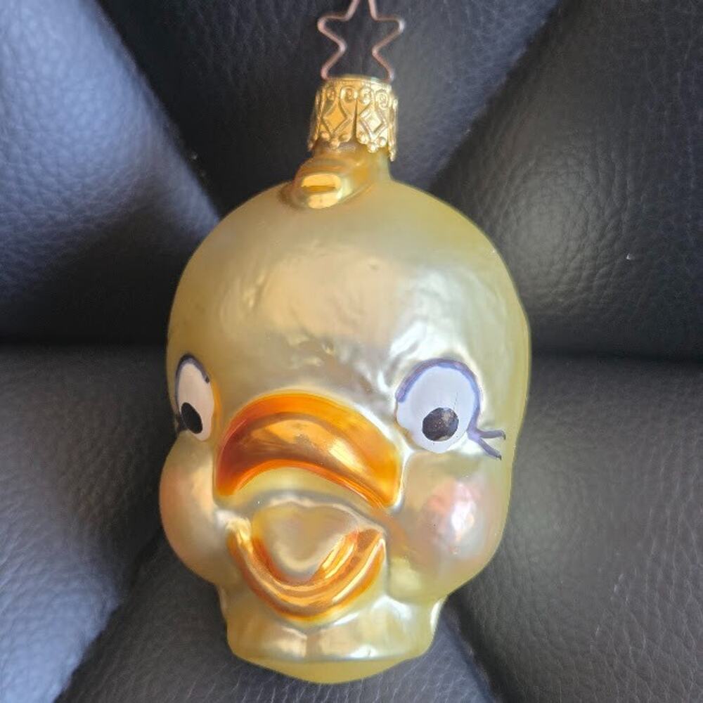 Bird‎ Head Tweety Christmas Ornament Blown Glass Star Top Inge-Glas Germany Vtg